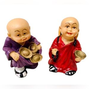 Vintage Buddha Babies Resin Set Of 2 Hand Painted Figurines
